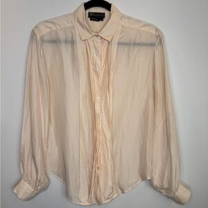 Vintage peach silk pleats front Women's Blouse